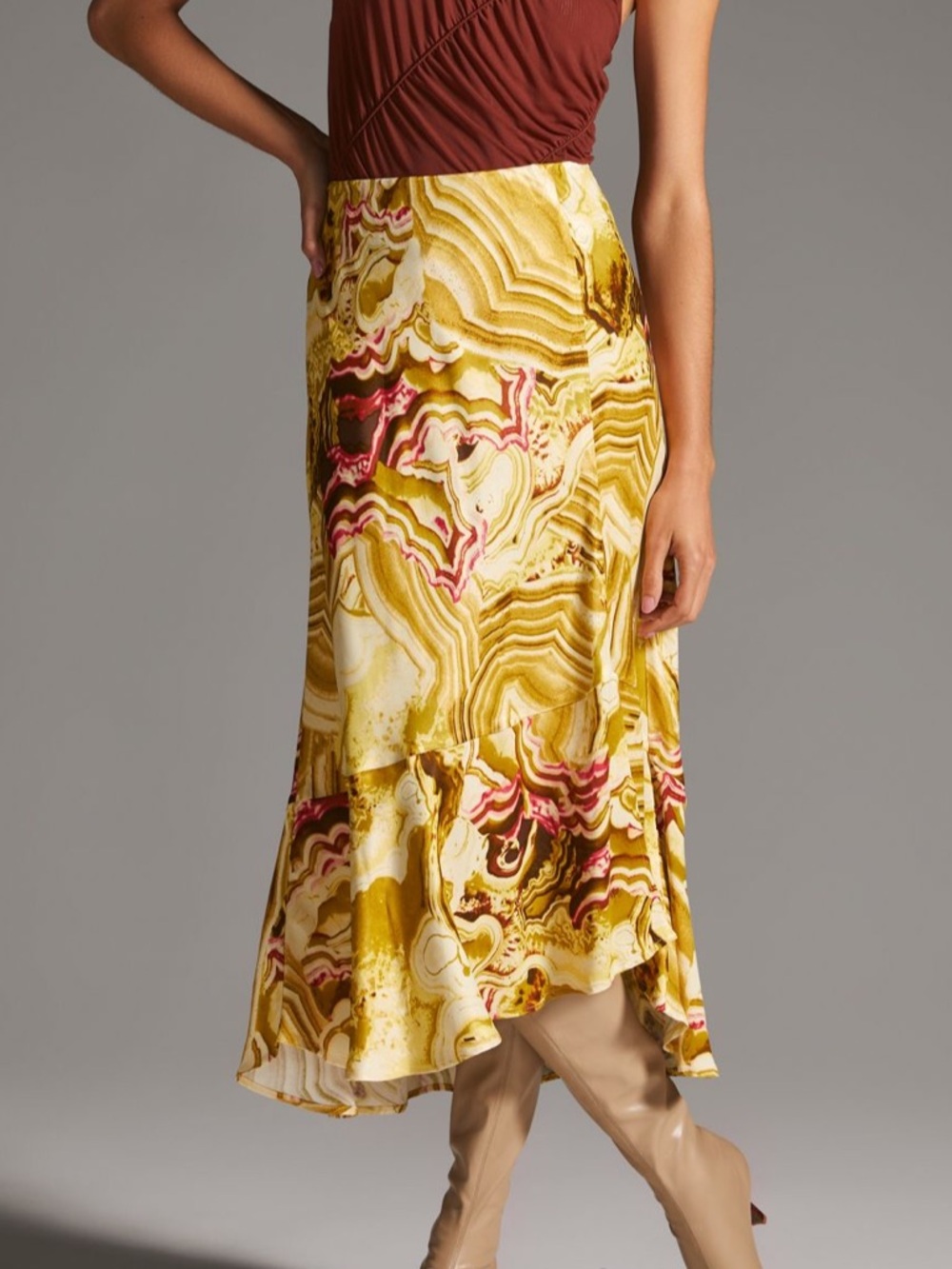 By Anthropologie Flounced Skirt in Green Pattern